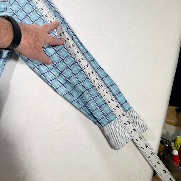 Bugatchi Uomo Button Shirt Men XXL ** Shaped Fit ** Flex Cuffs Blue White Check - Picture 9 of 13